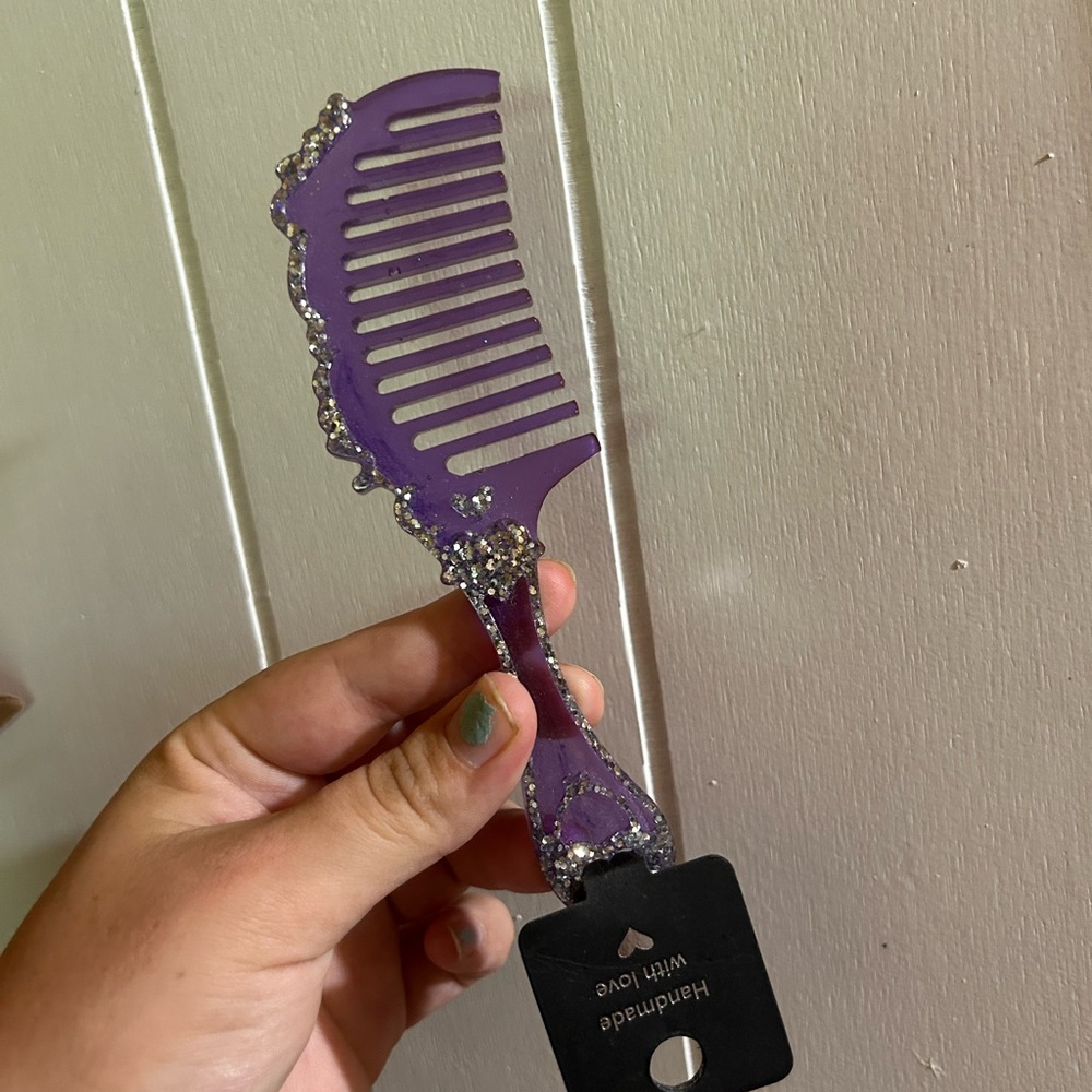 NEW handmade Purple & silver Glitter resin Hair Comb